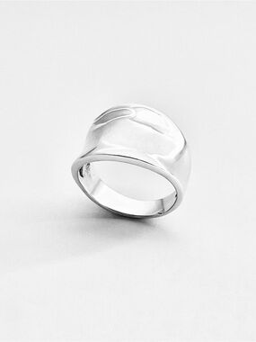 925 Sterling Silver Concave Ring, Statement Boho Silver Rings, Wide Jewelry
